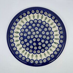 vintage boleslawiec polish pottery dinner plate "peacock" pattern handcrafted